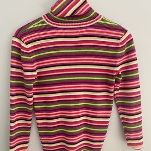 Retro Rainbow Striped Turtleneck Sweater